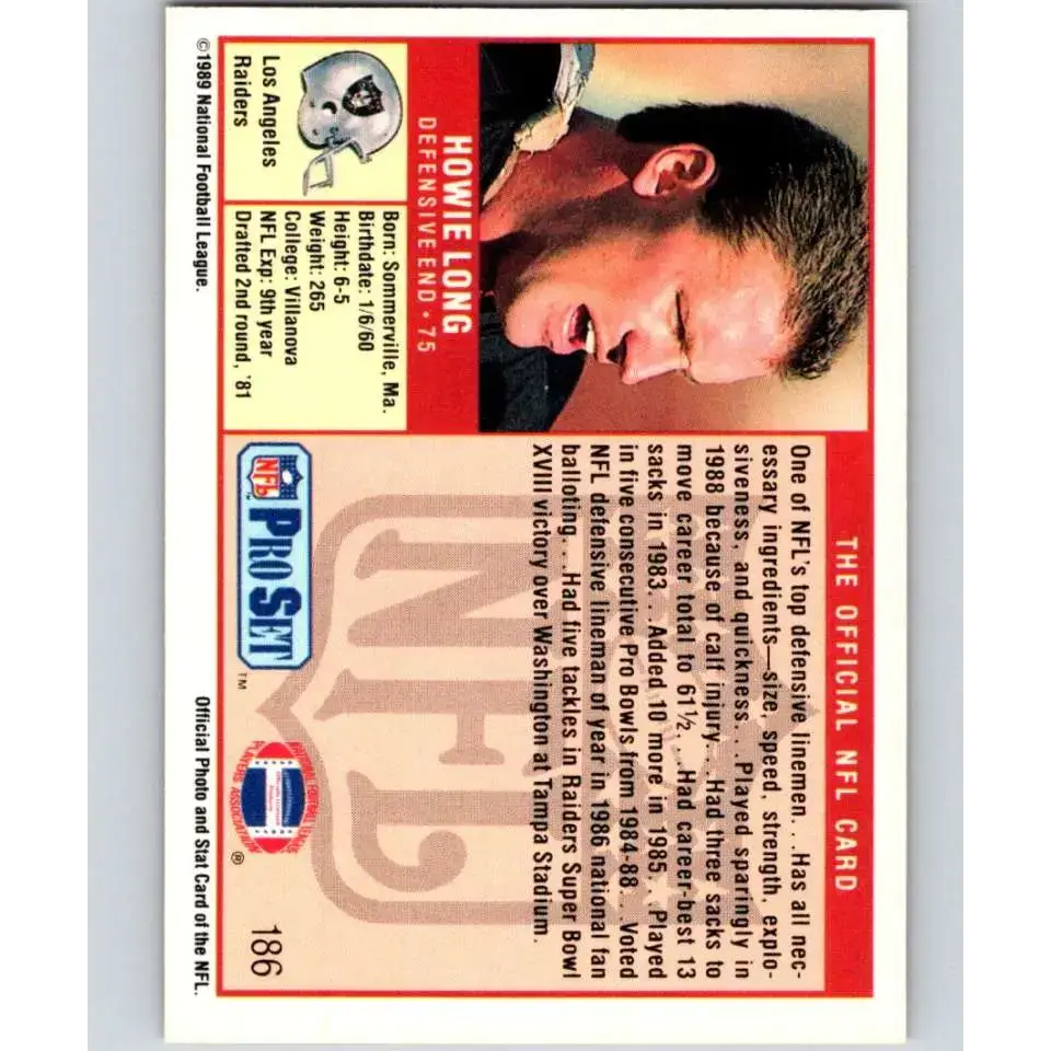 1989 Pro Set #186 Howie Long NM-MT Los Angeles Raiders Football Card