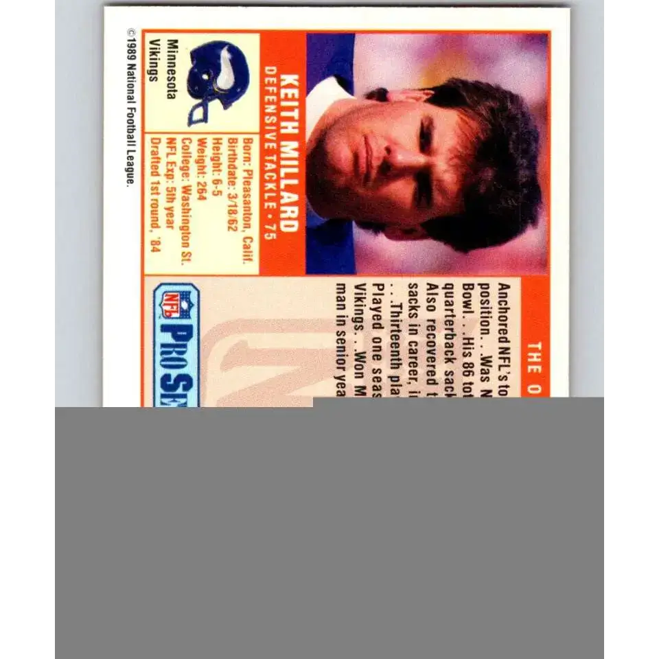 1989 Pro Set #237 Keith Millard NM-MT Minnesota Vikings Football Card - Football Card Single