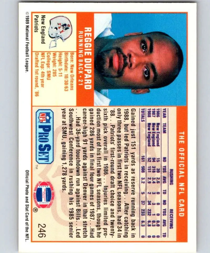 1989 Pro Set #246 Reggie Dupard EX Excellent New England Patriots Football Card - Football Card Single