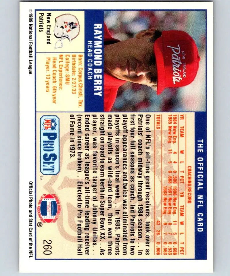 1989 Pro Set #260 Raymond Berry EX Excellent New England Patriots Football Card - Football Card Single
