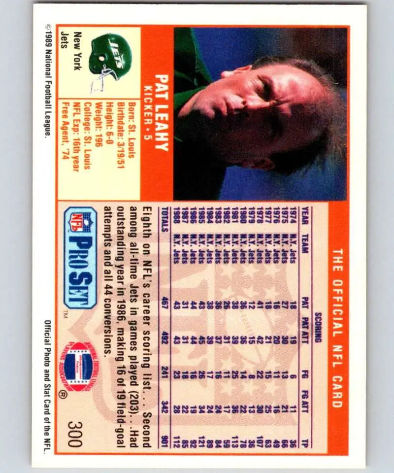 1989 Pro Set #300 Pat Leahy EX Excellent New York Jets Football Card - Football Card Single