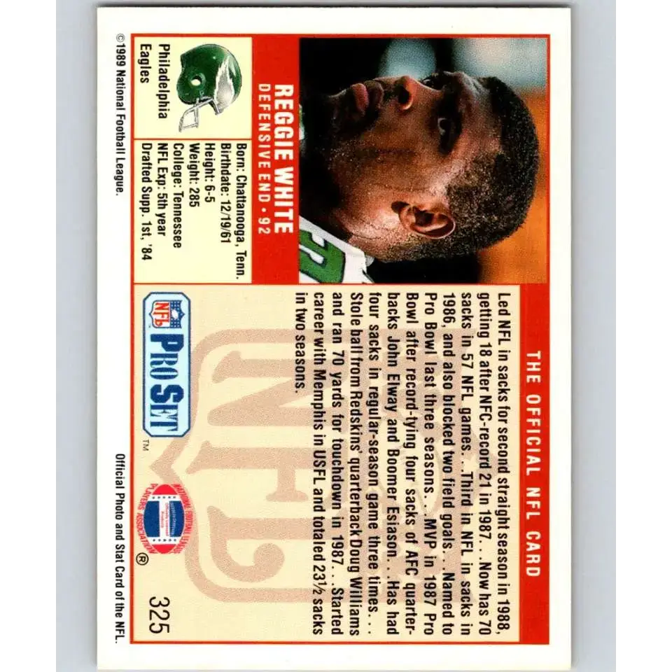 1989 Pro Set #325 Reggie White NM-MT Philadelphia Eagles Football Card - Football Card Single