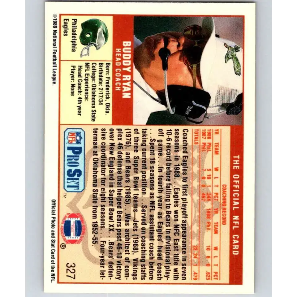 1989 Pro Set #327 Buddy Ryan CO NM-MT Philadelphia Eagles Football Card