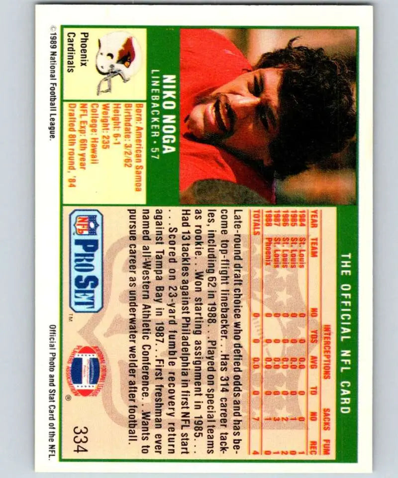 1989 Pro Set #334 Niko Noga EX Excellent RC Rookie Phoenix Cardinals Football Card - Football Card Single