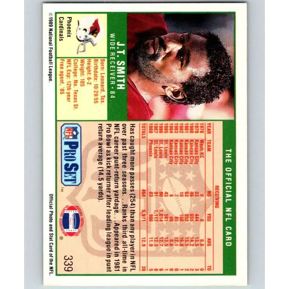 1989 Pro Set #339 J.T. Smith NM-MT Phoenix Cardinals Football Card - Football Card Single