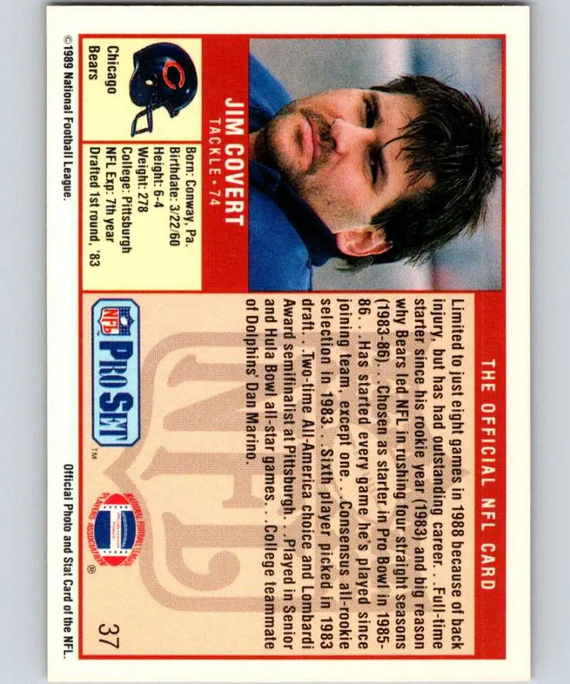 1989 Pro Set #37 Jim Covert EX Excellent Chicago Bears Football Card - Football Card Single