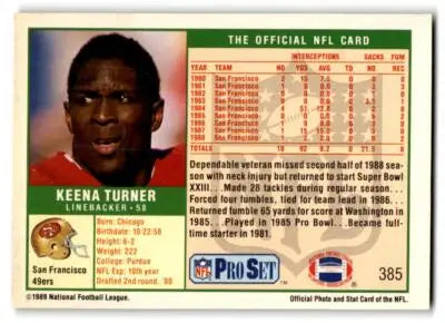 1989 Pro Set #385 Keena Turner - Football Card Single
