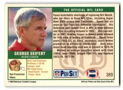 1989 Pro Set #389 George Seifert - Football Card Single