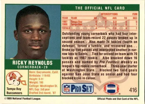 1989 Pro Set Ricky Reynolds football card with original gloss, ID 45521