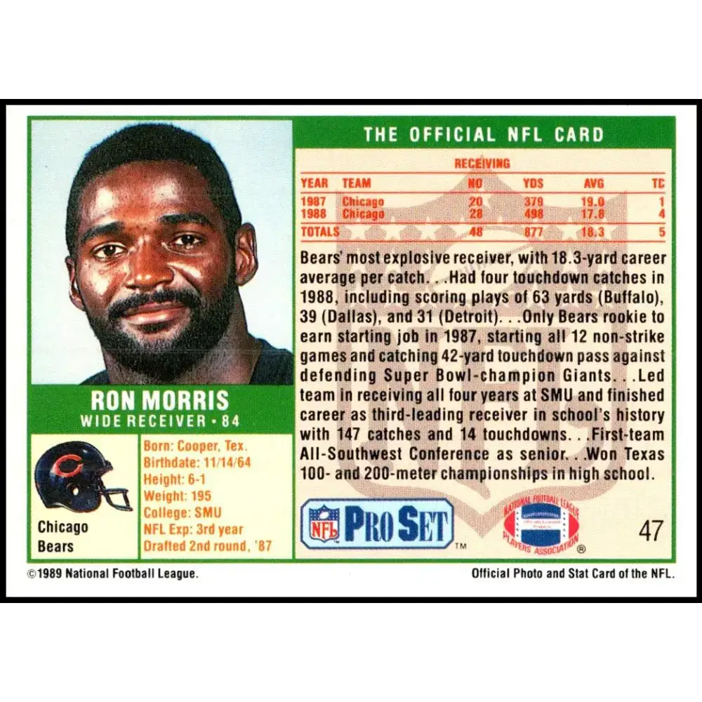 1989 Pro Set #47b Ron Morris NM-MT RC Rookie Chicago Bears Football Card - Football Card Single