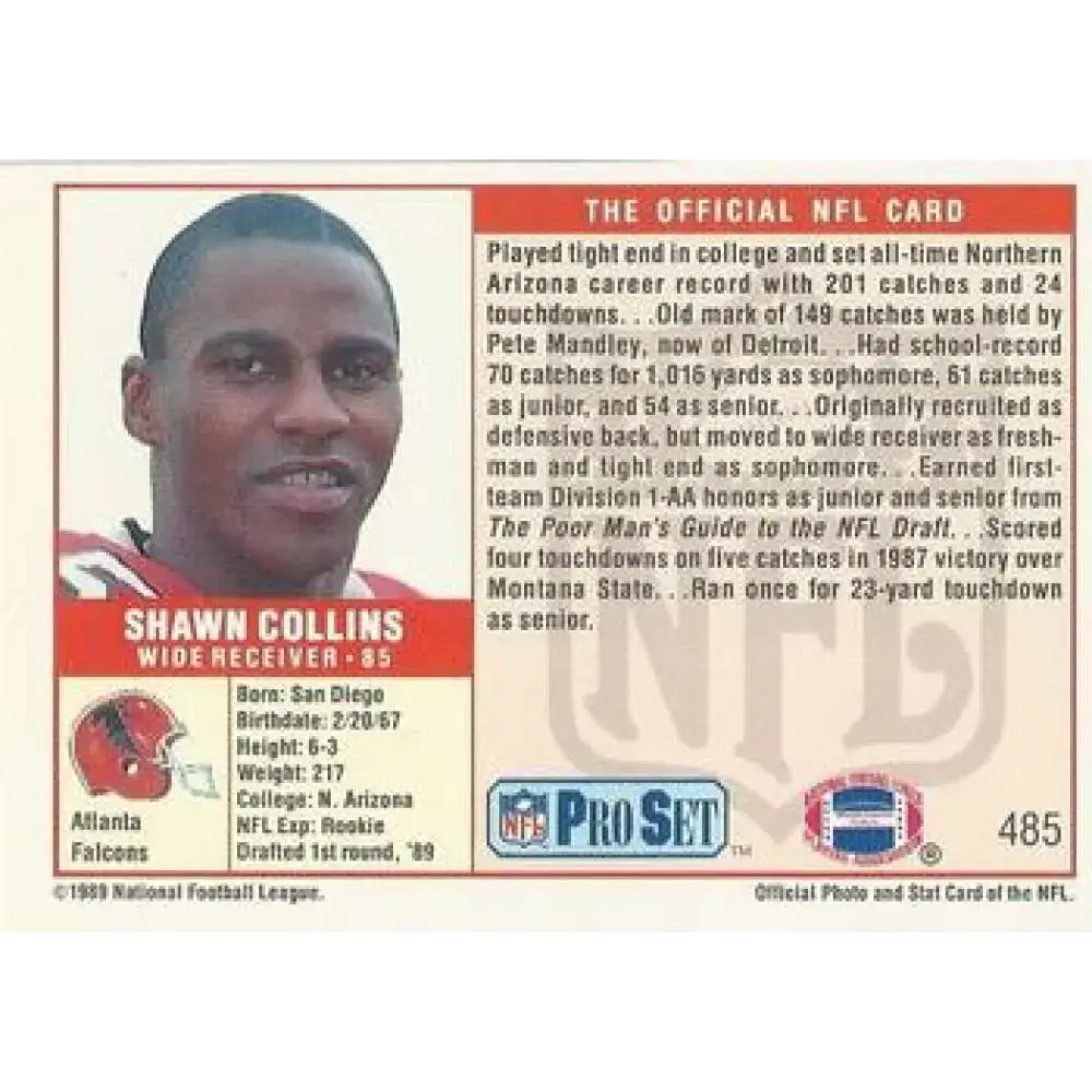 1989 Pro Set #485 Shawn Collins NM-MT RC Rookie Atlanta Falcons Football Card - Football Card Single