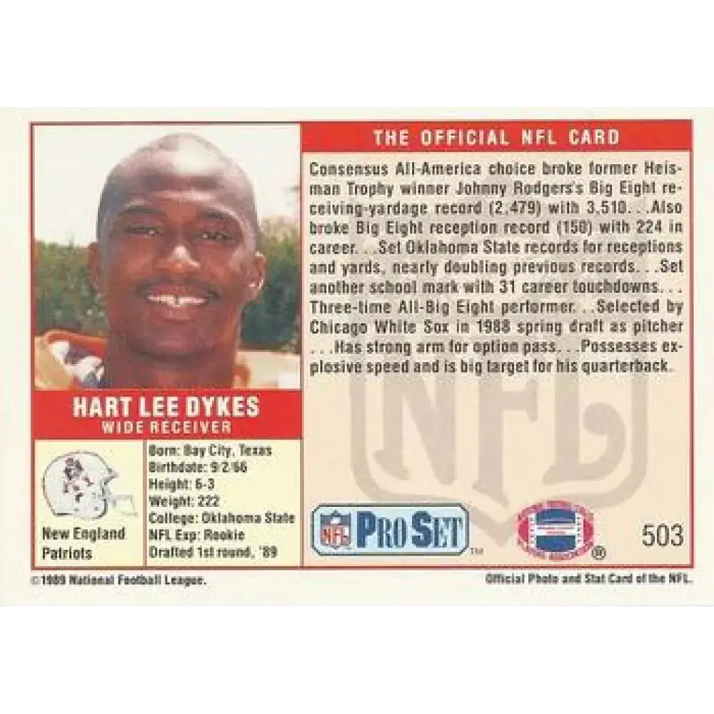 1989 Pro Set #503 Hart Lee Dykes NM-MT RC Rookie New England Patriots Football Card - Football Card Single