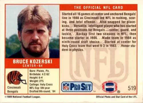 Original gloss of Bruce Kozerski football card from 1989 Pro Set #519
