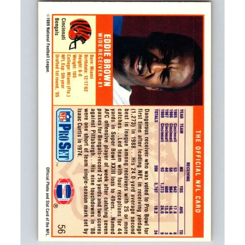 1989 Pro Set #56 Eddie Brown NM-MT Cincinnati Bengals Football Card - Football Card Single