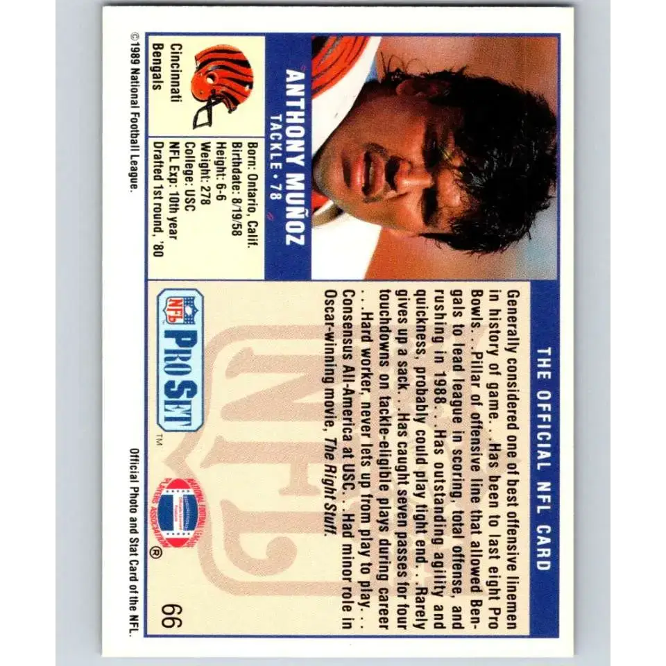 1989 Pro Set #66 Anthony Munoz NM-MT Cincinnati Bengals Football Card - Football Card Single