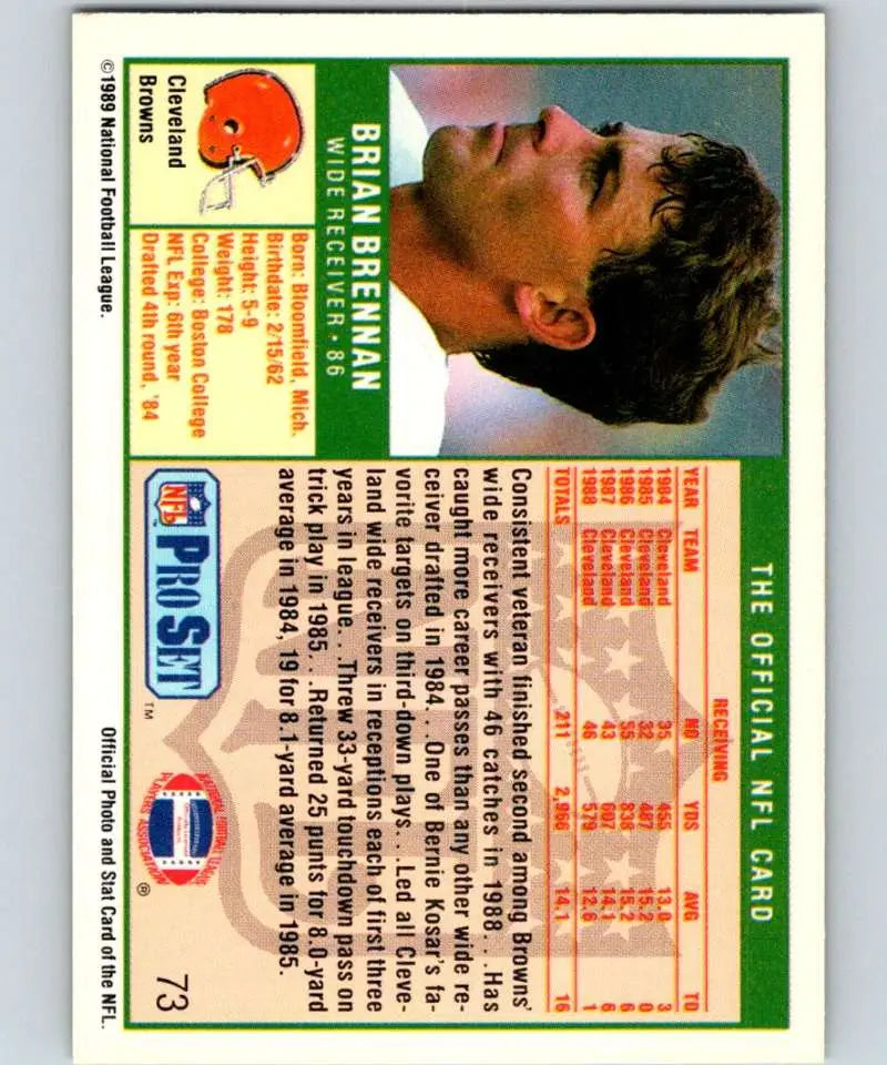 1989 Pro Set #73 Brian Brennan EX Excellent Cleveland Browns Football Card - Football Card Single