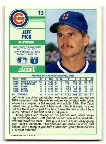 Jeff Pico Chicago baseball card from 1989 Score #13 of the Chicago Cubs