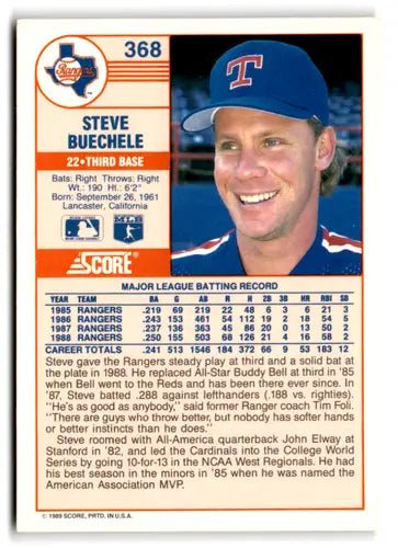 1989 Score #368 Steve Buechele EX/NM Rangers ID:66812