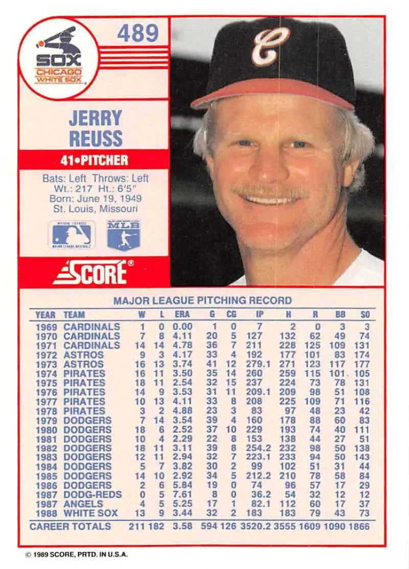 1989 Score #489 Jerry Reuss NM-MT Chicago White Sox Baseball Card - Baseball Card Single