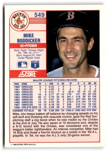 1989 Score #549 Mike Boddicker EX/NM Red Sox ID:66789
