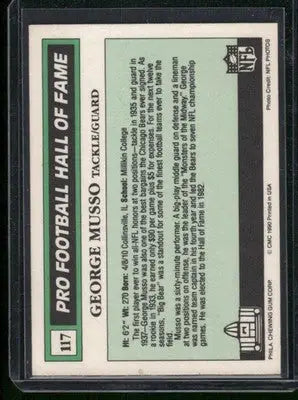 Swell Pro Football Hall of Fame George Musso football card from 1989 Swell Pro Football Hall of Fame series