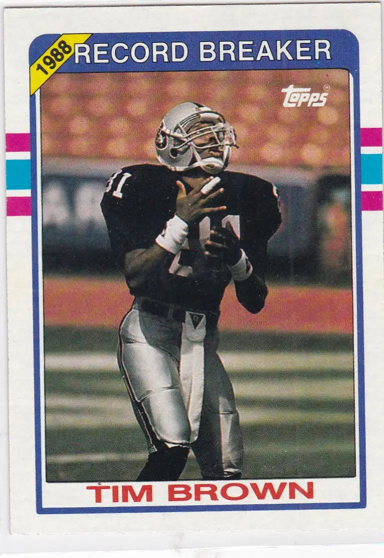 Tim Brown football card from 1989 Topps #2 Record Breaker Oakland Raiders series