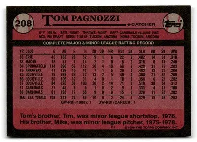 1989 Topps #208 Tom Pagnozzi - Baseball Card Single