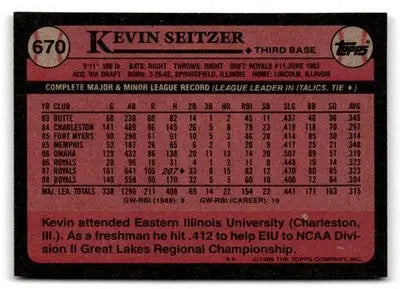 1989 Topps #670 Kevin Seitzer - Baseball Card Single