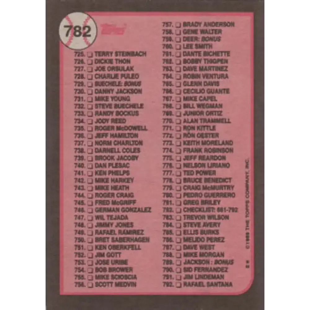 1989 Topps #782 Checklist 661-792 NM-MT Checklist Baseball Card - Baseball Card Single