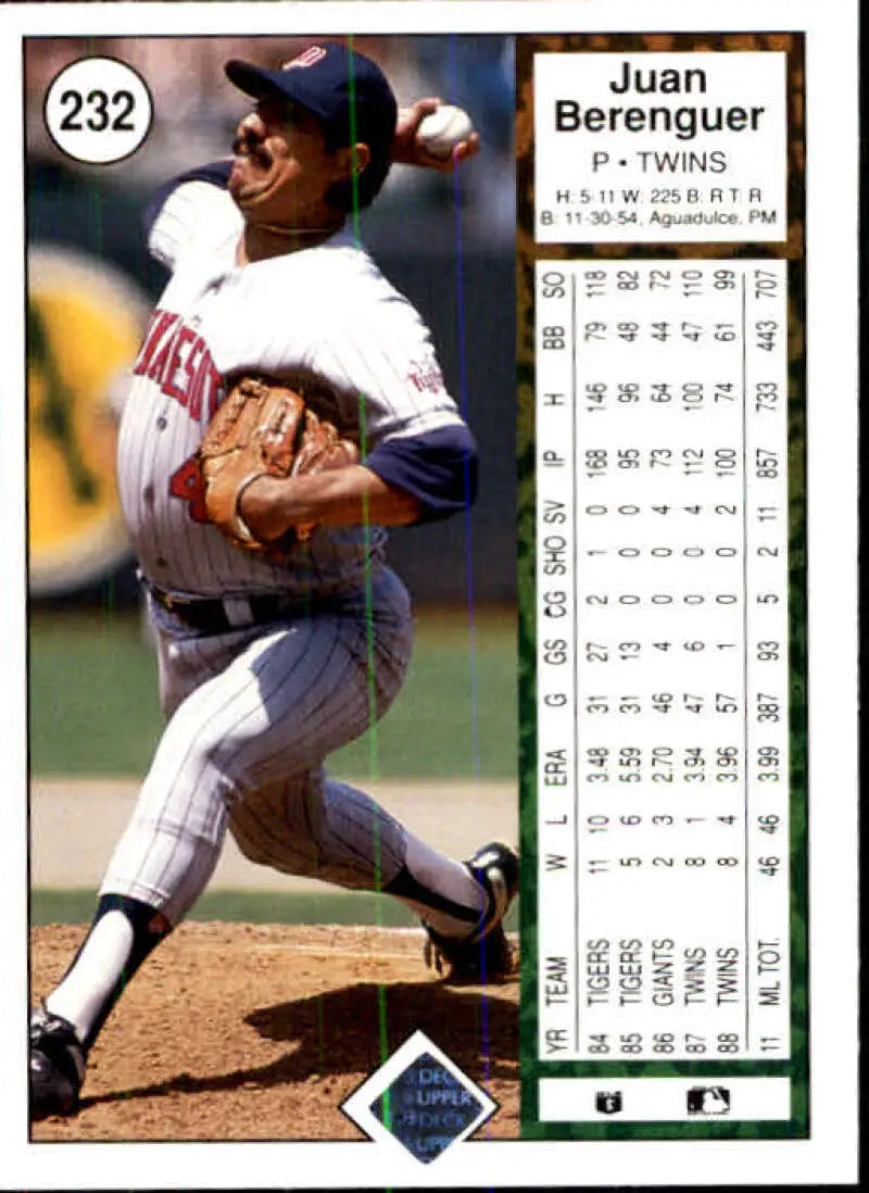 1989 Upper Deck #232 Juan Berenguer NM-MT Minnesota Twins Baseball Card - Baseball Card Single