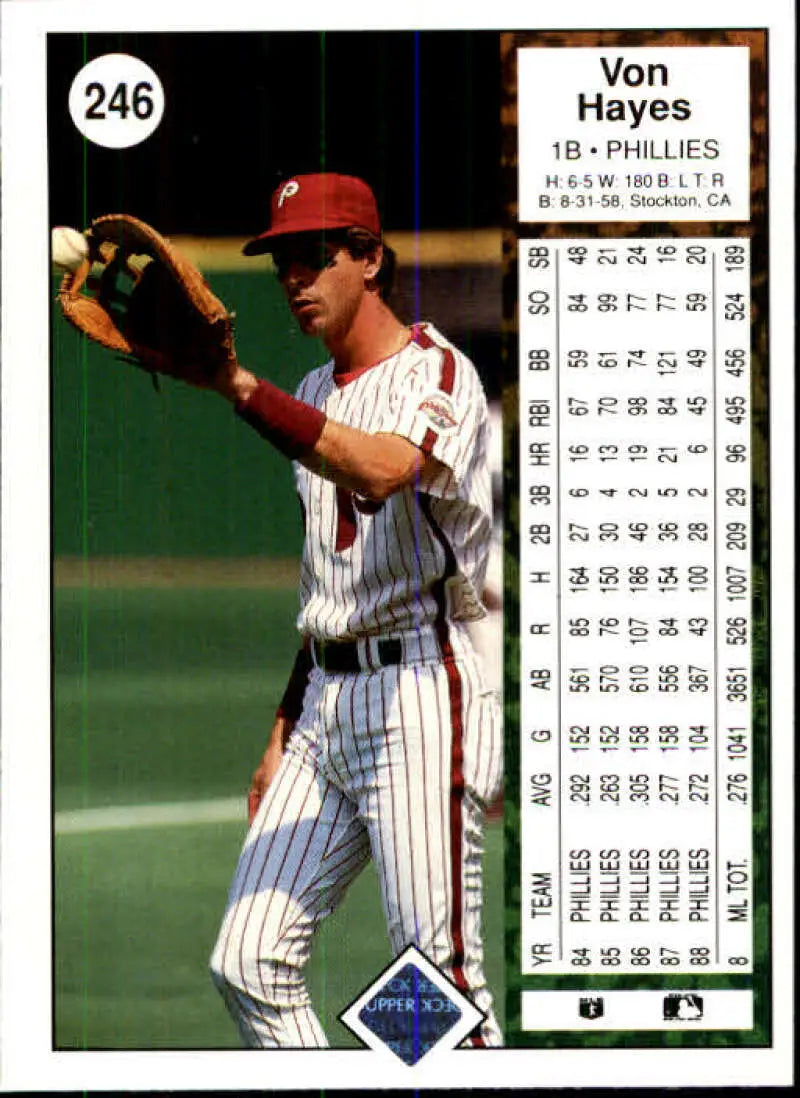 1989 Upper Deck #246 Von Hayes NM-MT Philadelphia Phillies Baseball Card - Baseball Card Single