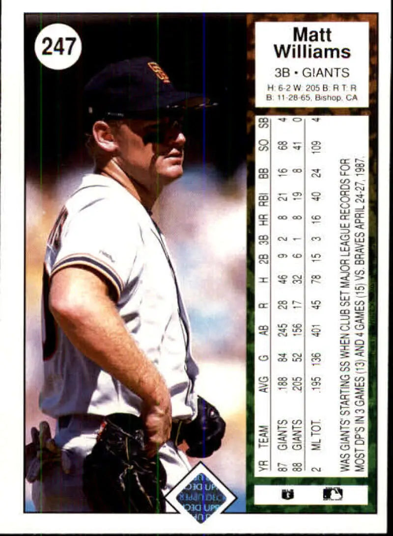 1989 Upper Deck #247 Matt Williams NM-MT San Francisco Giants Baseball Card - Baseball Card Single