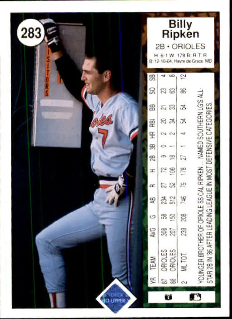 1989 Upper Deck #283 Billy Ripken NM-MT Baltimore Orioles Baseball Card - Baseball Card Single