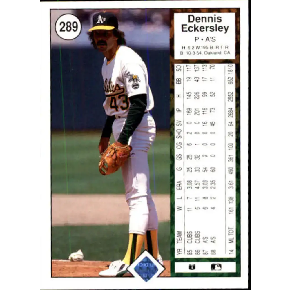 1989 Upper Deck #289 Dennis Eckersley NM-MT Oakland Athletics Baseball Card - Baseball Card Single