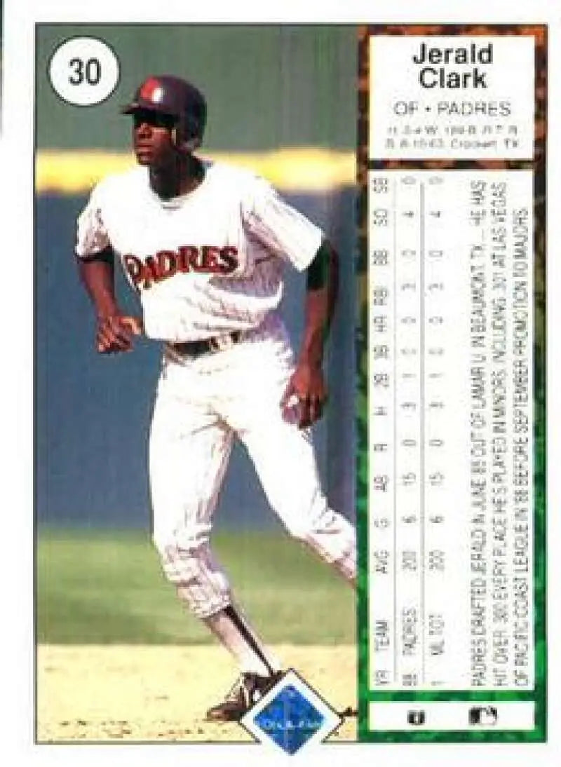 1989 Upper Deck #30 Jerald Clark NM-MT RC Rookie San Diego Padres Baseball Card - Baseball Card Single