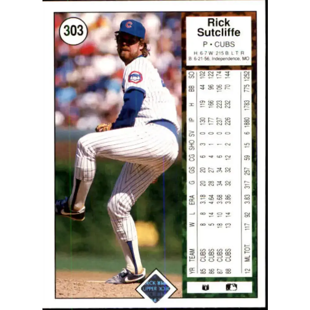 1989 Upper Deck #303 Rick Sutcliffe NM-MT Chicago Cubs Baseball Card - Baseball Card Single