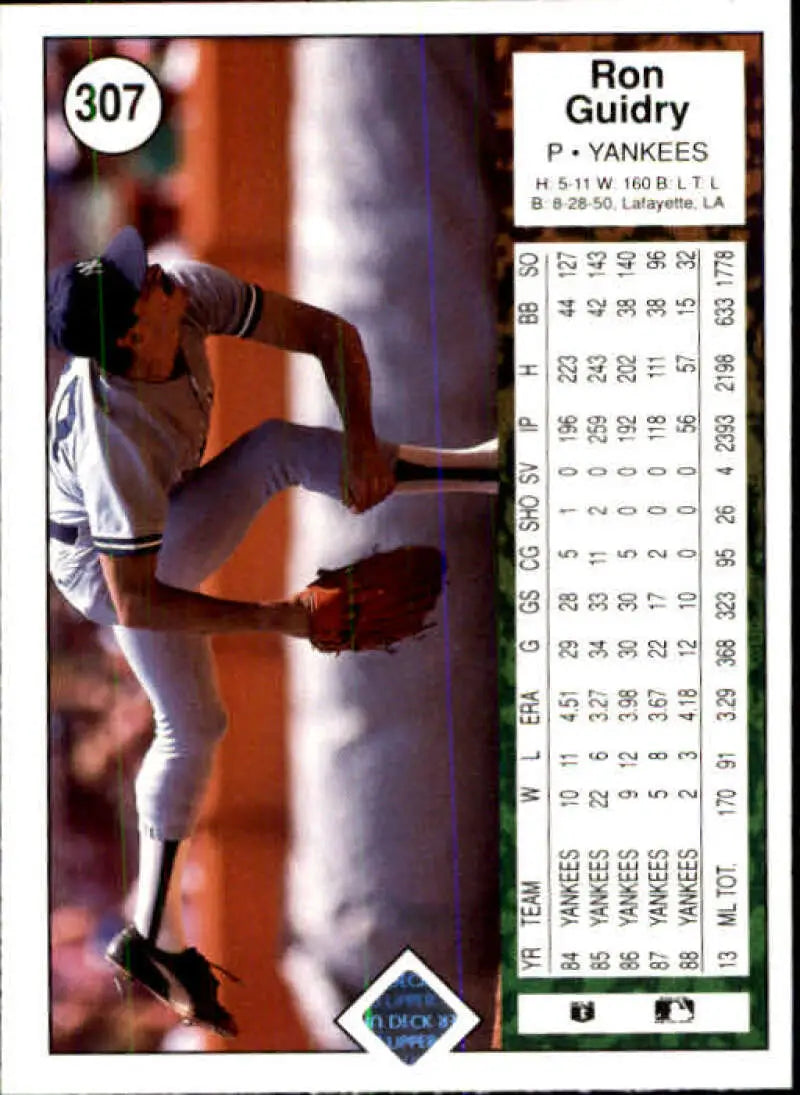 1989 Upper Deck #307 Ron Guidry NM-MT New York Yankees Baseball Card - Baseball Card Single