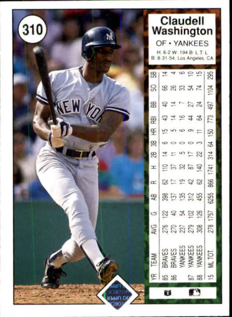 1989 Upper Deck #310 Claudell Washington NM-MT New York Yankees Baseball Card - Baseball Card Single