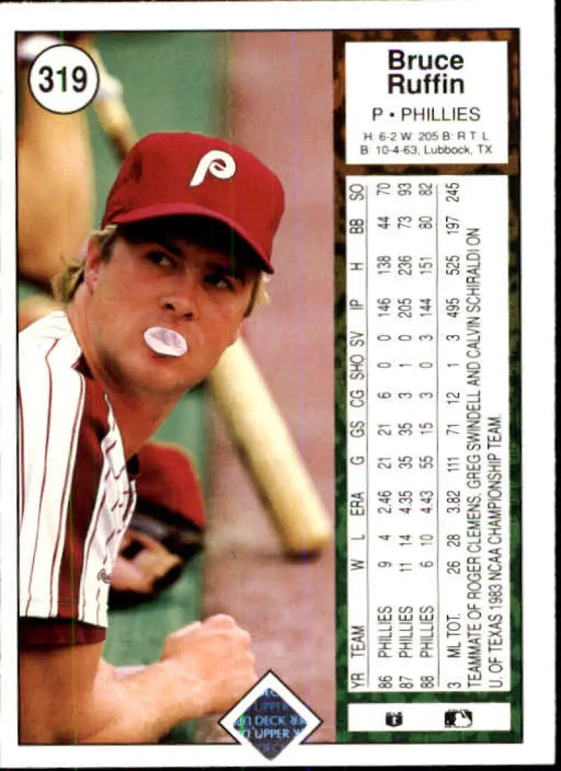 1989 Upper Deck #319 Bruce Ruffin NM-MT Philadelphia Phillies Baseball Card - Baseball Card Single