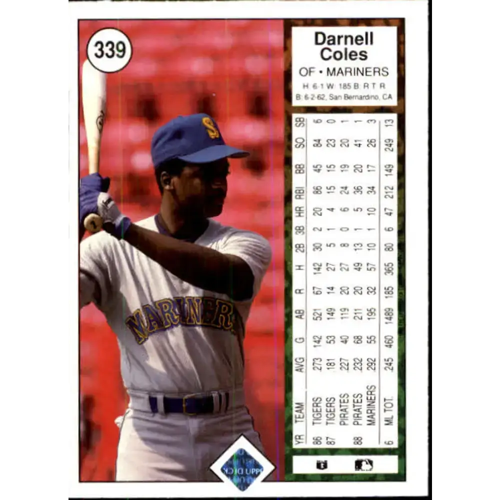 1989 Upper Deck #339 Darnell Coles NM-MT Seattle Mariners Baseball Card - Baseball Card Single