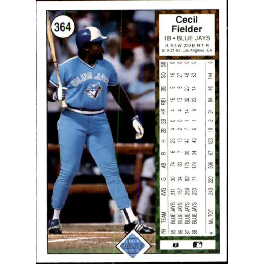 1989 Upper Deck #364 Cecil Fielder NM-MT Toronto Blue Jays Baseball Card - Baseball Card Single