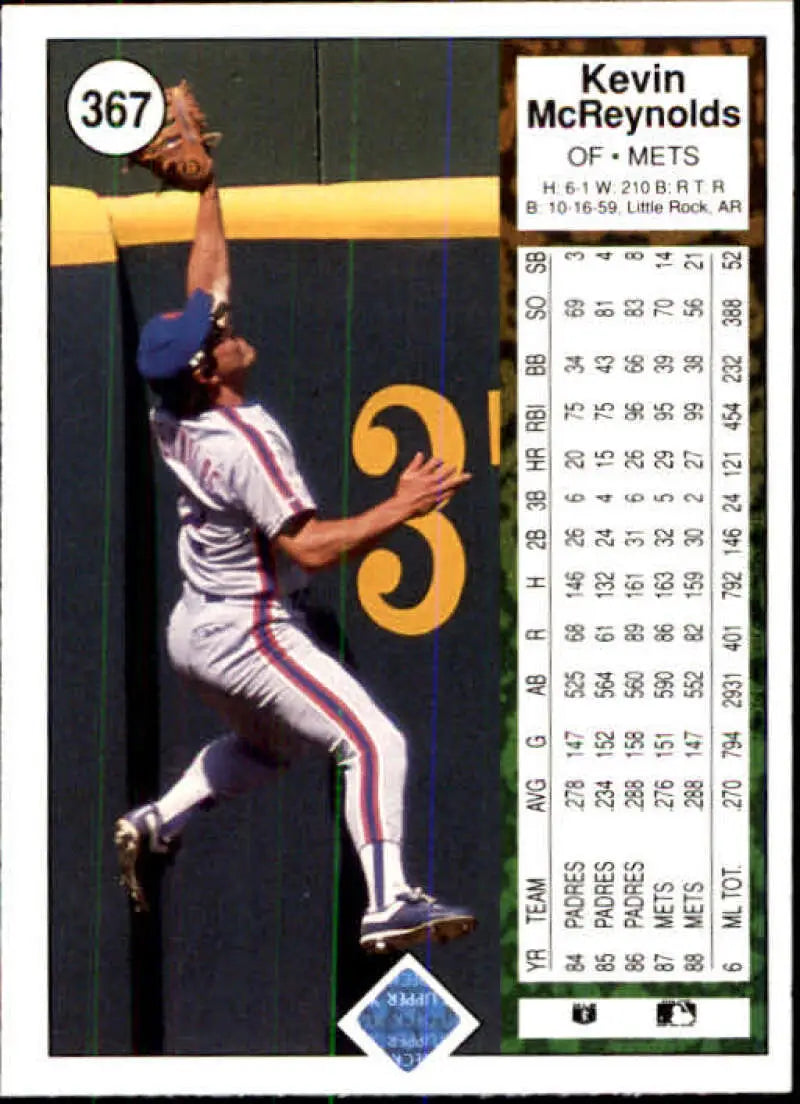 1989 Upper Deck #367 Kevin McReynolds NM-MT New York Mets Baseball Card - Baseball Card Single