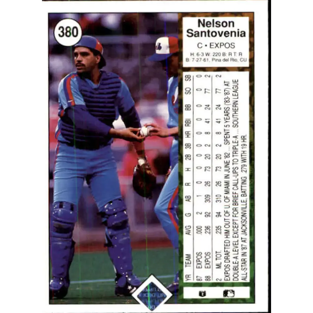 1989 Upper Deck #380 Nelson Santovenia NM-MT Montreal Expos Baseball Card - Baseball Card Single