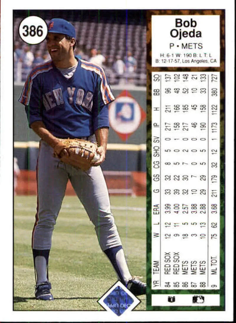 1989 Upper Deck #386 Bob Ojeda NM-MT New York Mets Baseball Card - Baseball Card Single