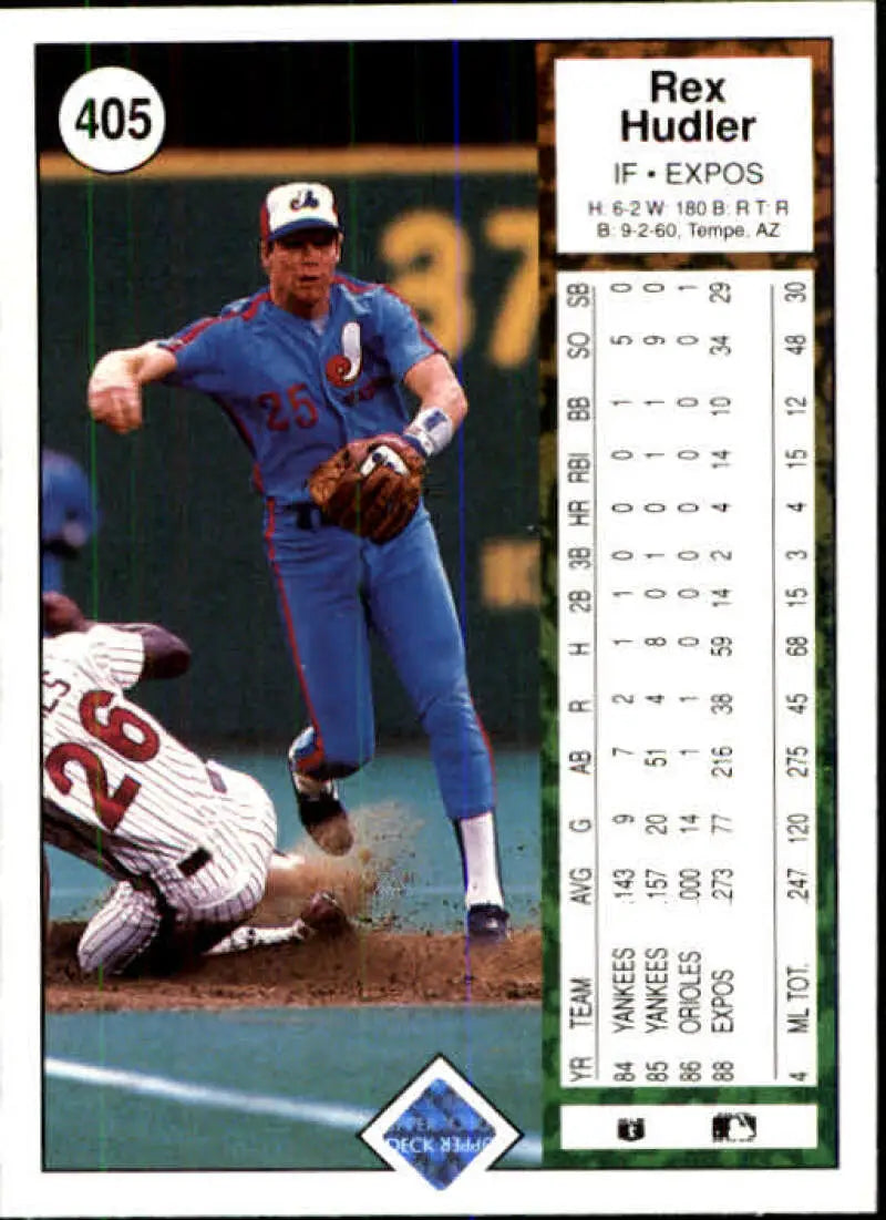 1989 Upper Deck #405 Rex Hudler NM-MT Montreal Expos Baseball Card - Baseball Card Single