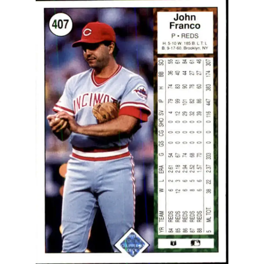1989 Upper Deck #407 John Franco NM-MT Cincinnati Reds Baseball Card - Baseball Card Single