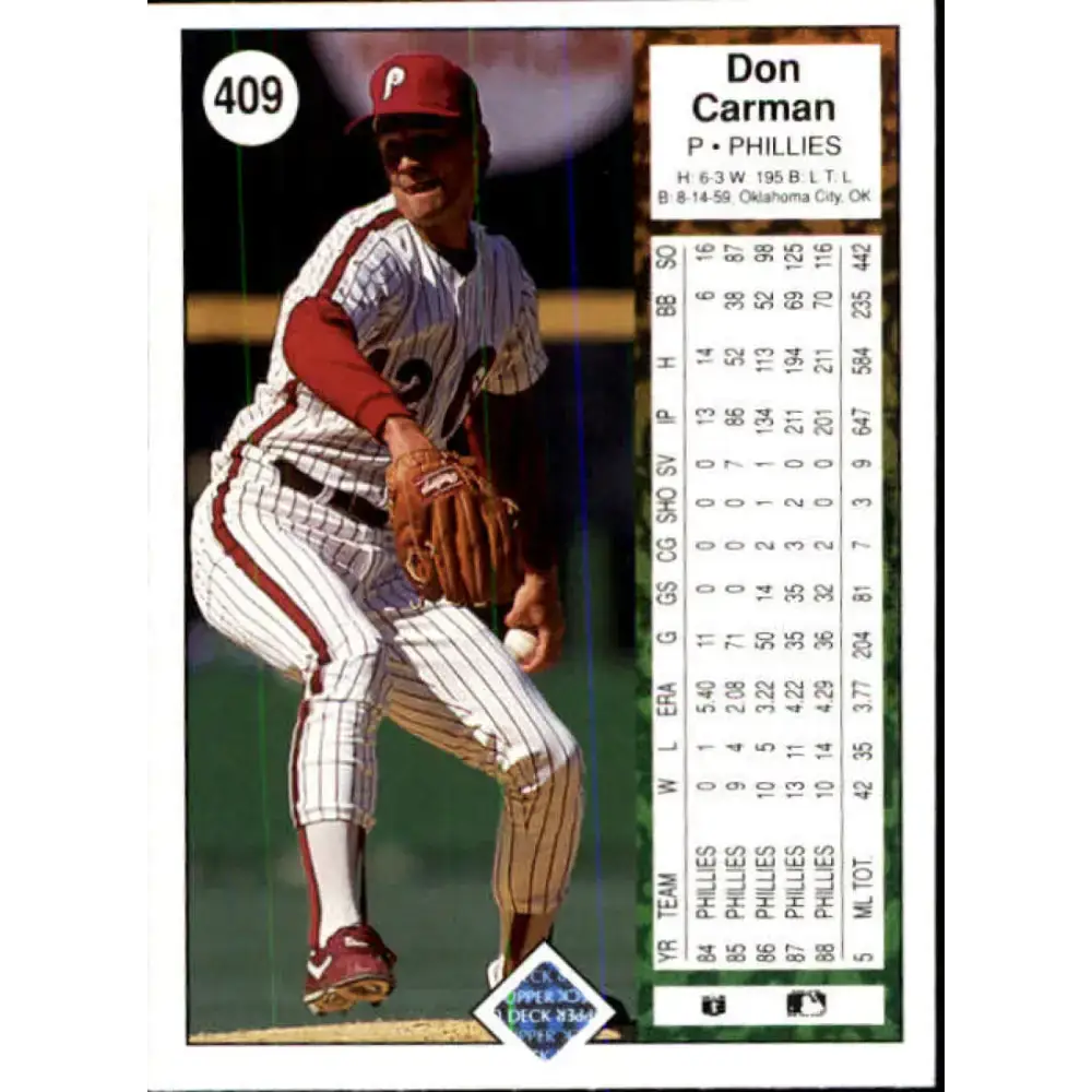 1989 Upper Deck #409 Don Carman NM-MT Philadelphia Phillies Baseball Card - Baseball Card Single