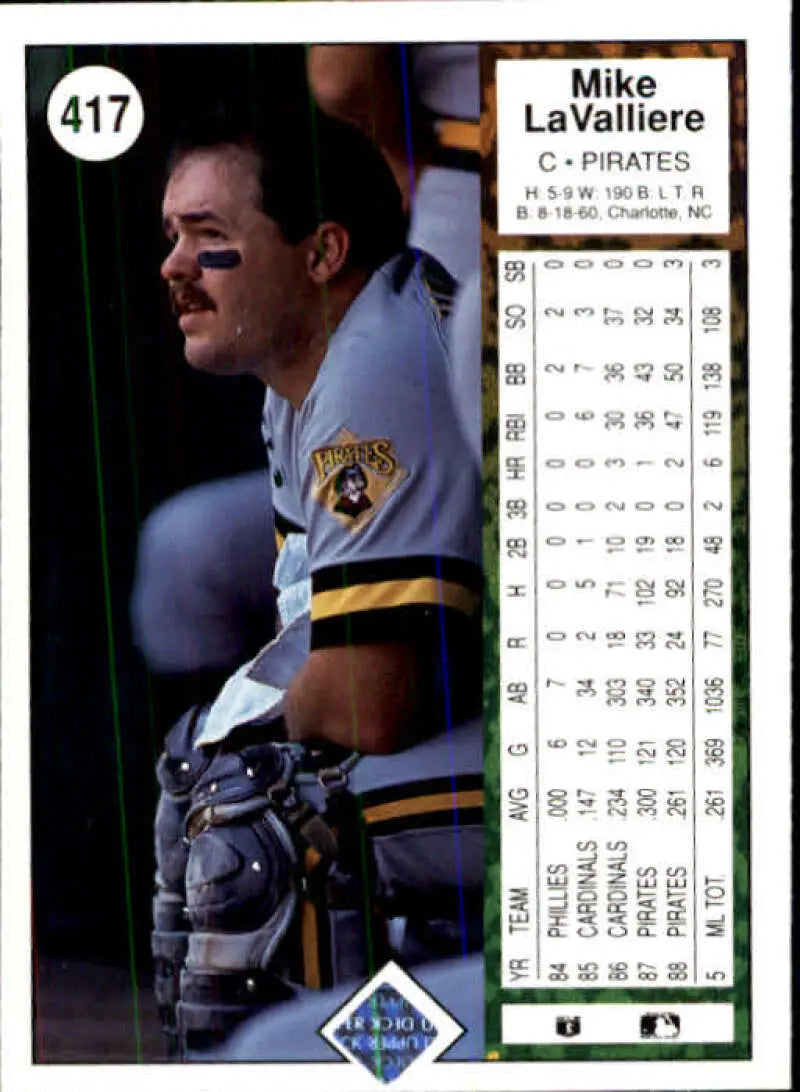 1989 Upper Deck #417 Mike LaValliere NM-MT Pittsburgh Pirates Baseball Card - Baseball Card Single