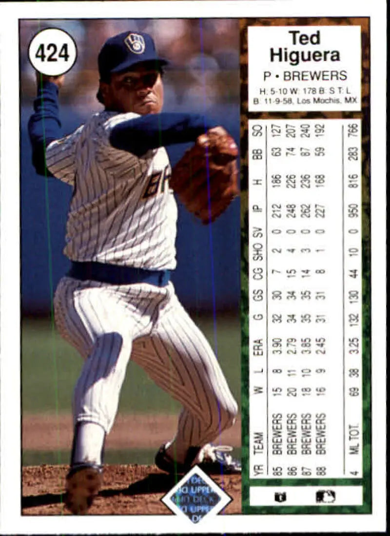 1989 Upper Deck #424 Teddy Higuera NM-MT Milwaukee Brewers Baseball Card - Baseball Card Single
