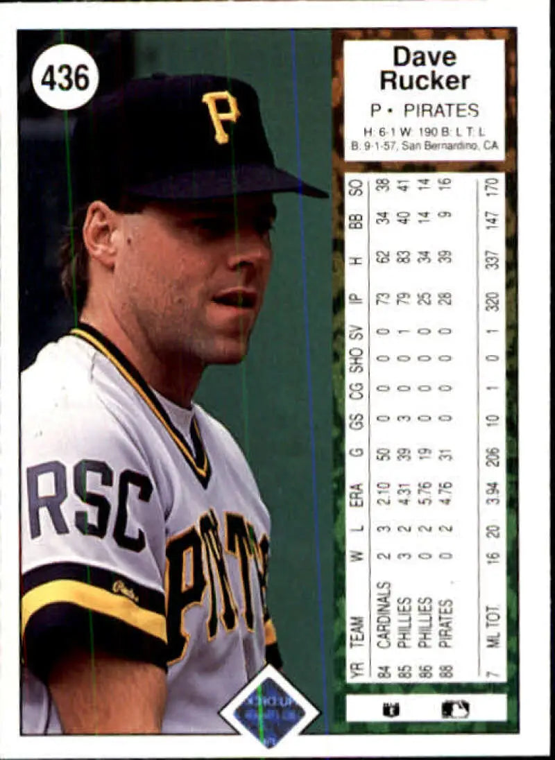 1989 Upper Deck #436 Dave Rucker NM-MT Pittsburgh Pirates Baseball Card - Baseball Card Single